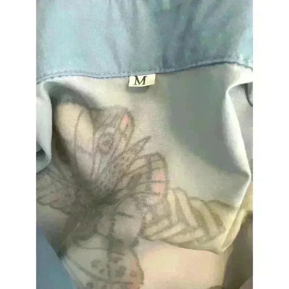 Floral And Butterfly Print Button Up Blouse Blue Sz Medium - Picture 11 of 11